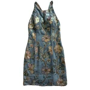 Dear Moon Sequined Mini Dress Size 5 Aqua Floral